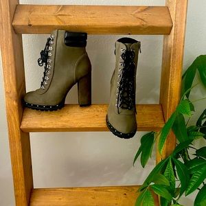 Olive Green Ankle Heel Boots.